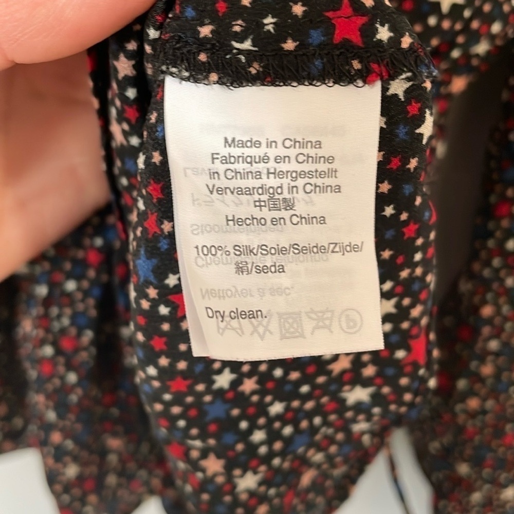 Madewell 100% Silk Star Print Black, Navy, Red, Cream Wrap Peplum Blouse - Picture 9 of 9